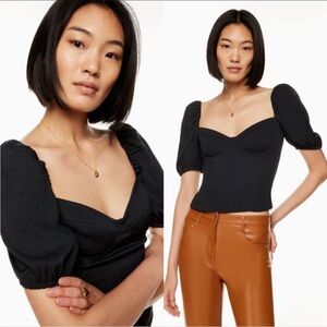 Aritzia Wilfred Black Novella Shortsleeve‎  Blouse Size M